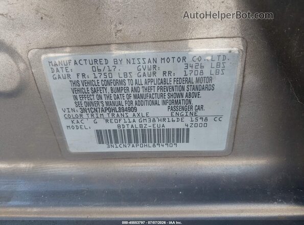 3N1CN7AP0HL894909 2017 NISSAN VERSA Gray Widok komory silnika