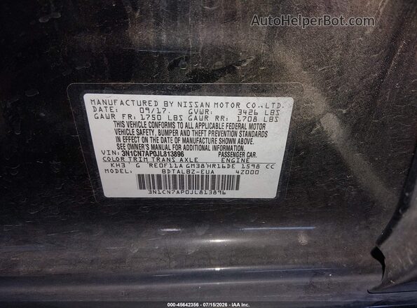 3N1CN7AP0JL813896 2018 NISSAN VERSA Black ძრავის განყოფილების ხედი