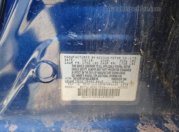 3N1CN7AP4KL830010 2019 NISSAN VERSA Blue Engine compartment view