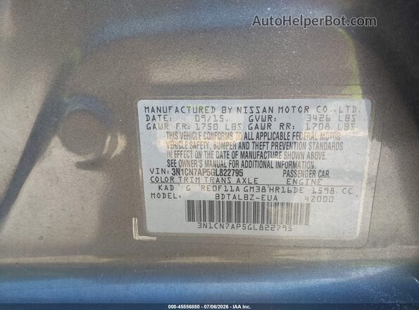 3N1CN7AP5GL822795 2016 NISSAN VERSA Gray Շարժիչի բաժամունքի տեսք