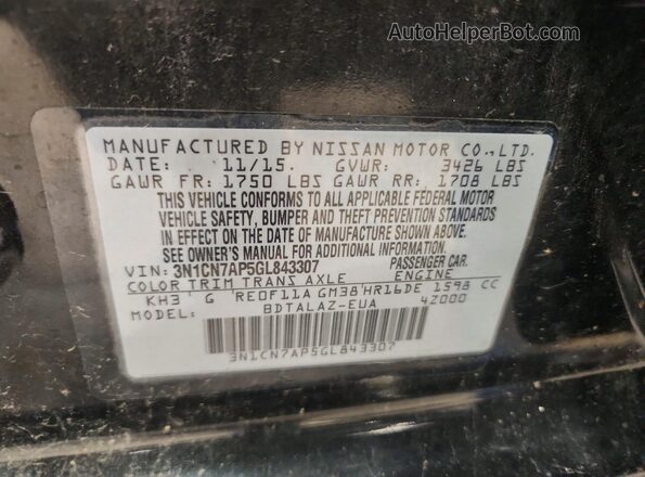 3N1CN7AP5GL843307 2016 NISSAN VERSA Black Vista del compartimento del motor