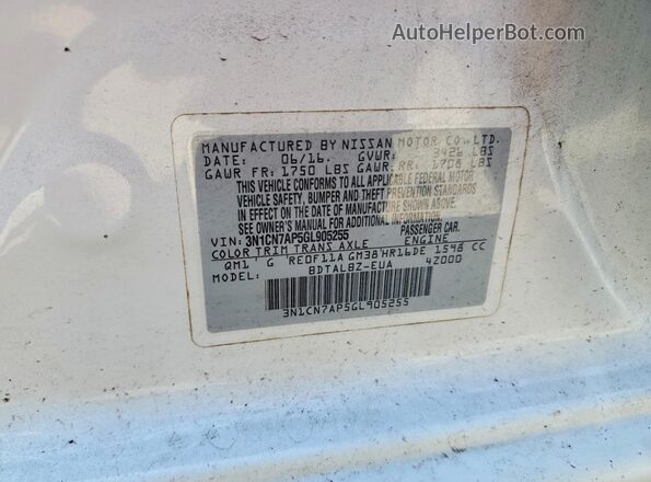 3N1CN7AP5GL905255 2016 NISSAN VERSA Белый Вид подкапотного пространства