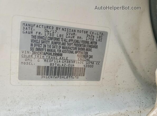 3N1CN7AP5HL899698 2017 NISSAN VERSA White Vista del compartimento del motor