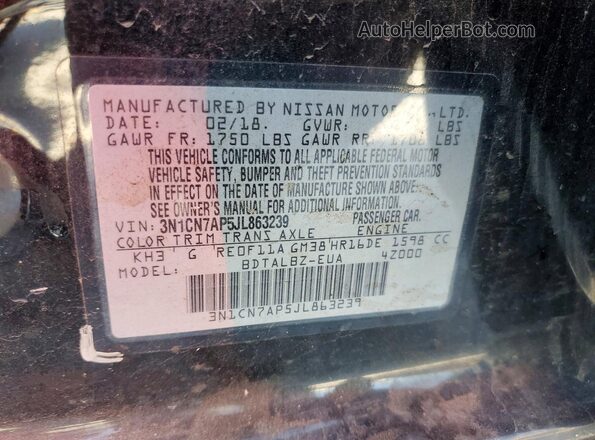 3N1CN7AP5JL863239 2018 NISSAN VERSA Black Вид підкапотного простору