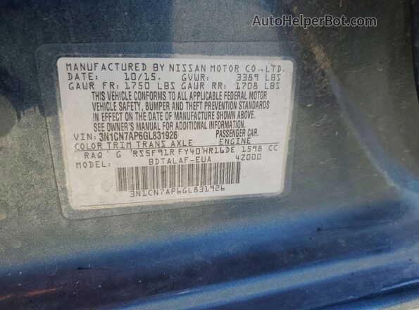 3N1CN7AP6GL831926 2016 NISSAN VERSA Blue Vista del compartimento del motor