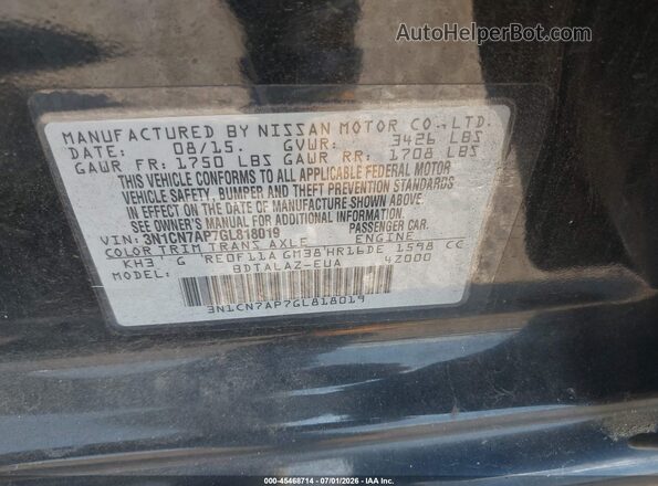 3N1CN7AP7GL818019 2016 NISSAN VERSA Black Շարժիչի բաժամունքի տեսք