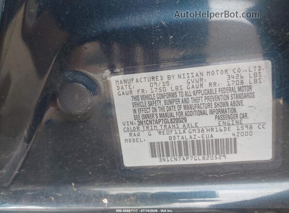 3N1CN7AP7GL820529 2016 NISSAN VERSA Blue Вид підкапотного простору