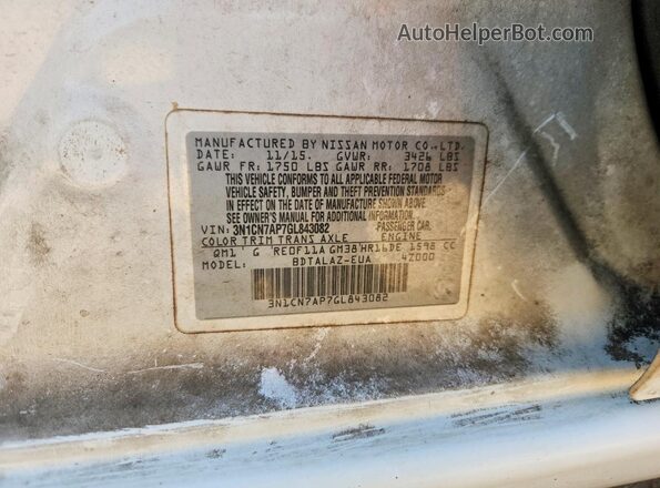 3N1CN7AP7GL843082 2016 NISSAN VERSA White Widok naklejki z numerem VIN