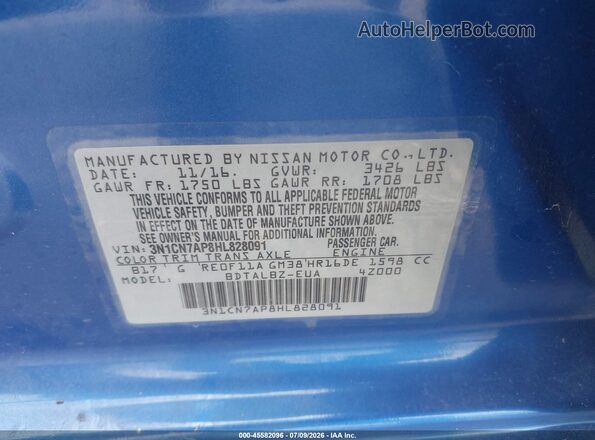 3N1CN7AP8HL828091 2017 NISSAN VERSA Blue Вид підкапотного простору