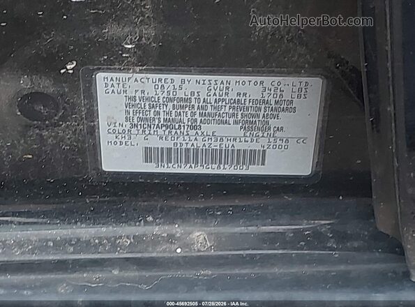 3N1CN7AP9GL817003 2016 NISSAN VERSA Black Շարժիչի բաժամունքի տեսք