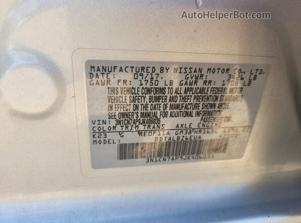 3N1CN7AP9JK406035 2018 NISSAN VERSA Silver Widok naklejki z numerem VIN