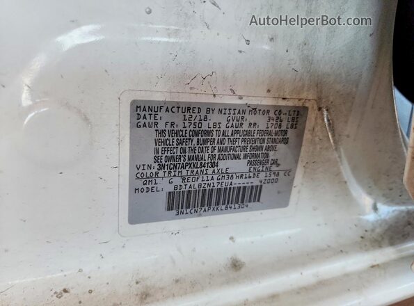 3N1CN7APXKL841304 2019 NISSAN VERSA White ძრავის განყოფილების ხედი