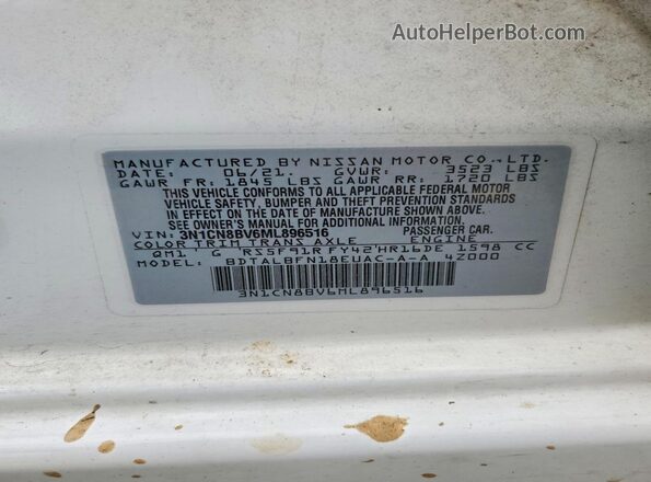 3N1CN8BV6ML896516 2021 NISSAN VERSA White Engine compartment view