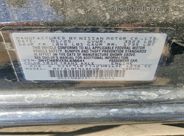 3N1CN8BVXSL836641 2025 NISSAN VERSA Black VIN კოდის სტიკერის ხედი
