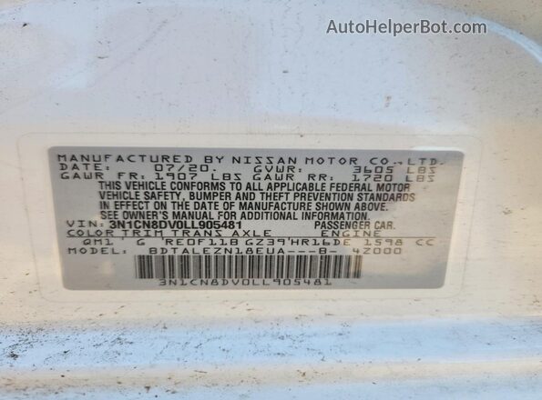 3N1CN8DV0LL905481 2020 NISSAN VERSA Белый Вид подкапотного пространства