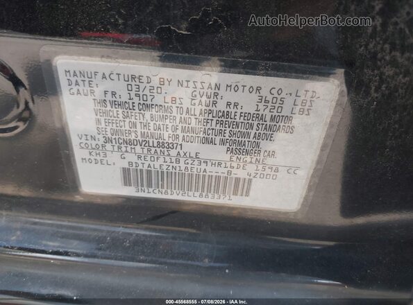 3N1CN8DV2LL883371 2020 NISSAN VERSA Черный Вид подкапотного пространства