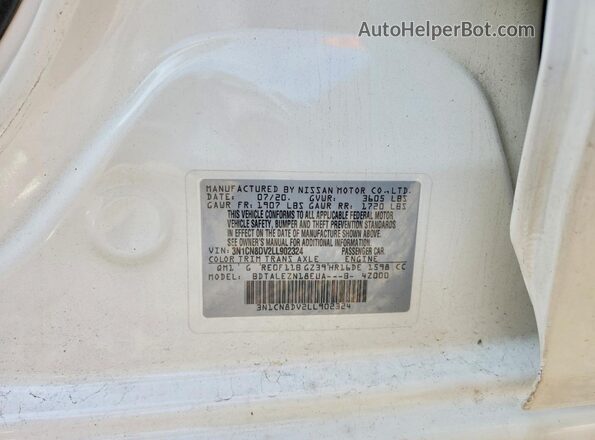 3N1CN8DV2LL902324 2020 NISSAN VERSA White VIN կոդի պիտակի տեսք