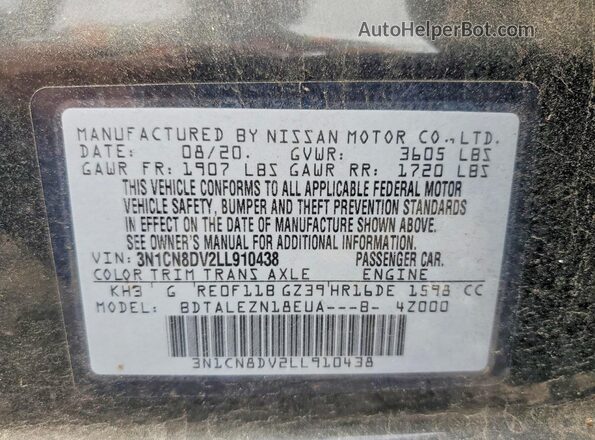 3N1CN8DV2LL910438 2020 NISSAN VERSA Black Vista del compartimento del motor