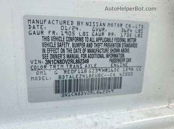 3N1CN8DV2RL862349 2024 NISSAN VERSA Белый Вид подкапотного пространства