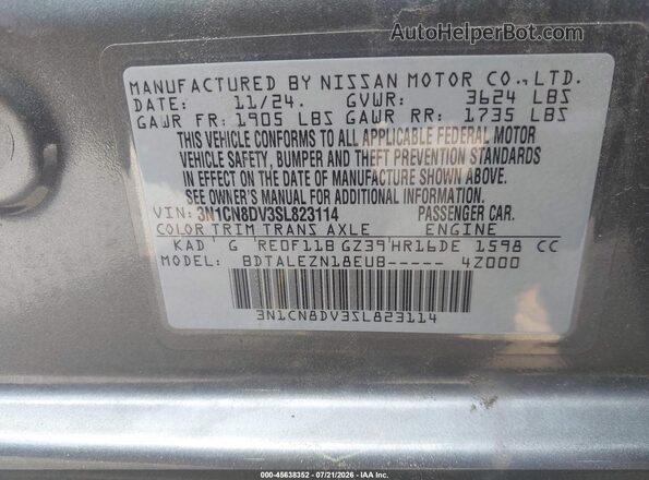 3N1CN8DV3SL823114 2025 NISSAN VERSA Gray Vista del compartimento del motor