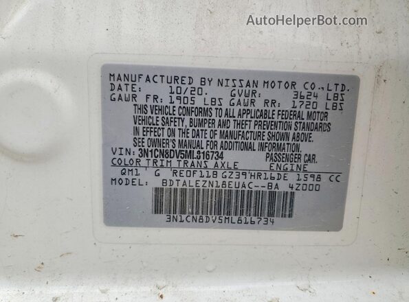 3N1CN8DV5ML816734 2021 NISSAN VERSA Белый Вид подкапотного пространства