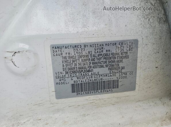 3N1CN8DV5PL834641 2023 NISSAN VERSA White Widok naklejki z numerem VIN