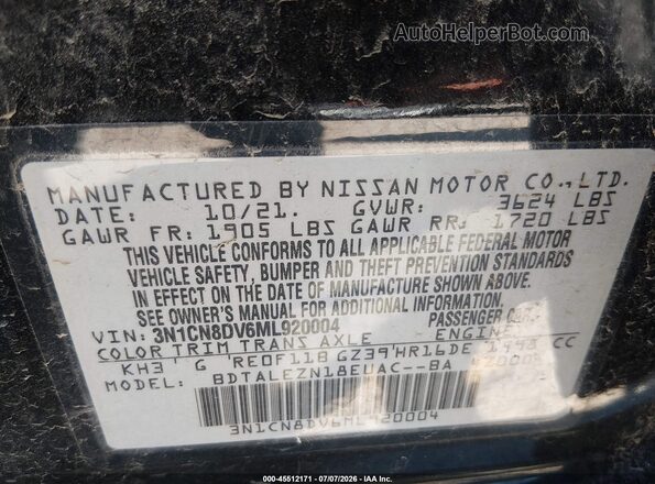 3N1CN8DV6ML920004 2021 NISSAN VERSA Black ძრავის განყოფილების ხედი