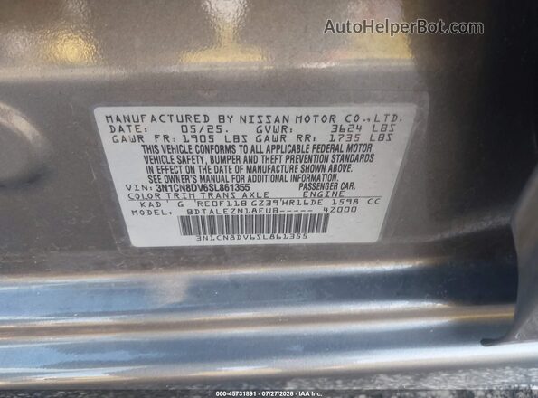3N1CN8DV6SL861355 2025 NISSAN VERSA Gray Widok komory silnika