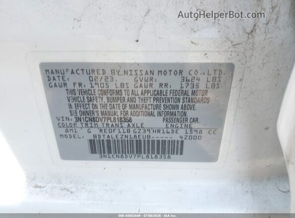 3N1CN8DV7PL818358 2023 NISSAN VERSA White Widok komory silnika