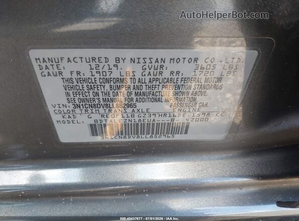 3N1CN8DV8LL852965 2020 NISSAN VERSA Light Blue Вид подкапотного пространства