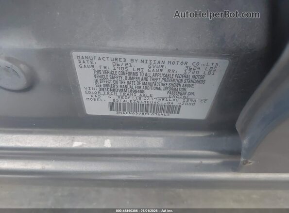 3N1CN8DV8ML896465 2021 NISSAN VERSA Gray Вид підкапотного простору