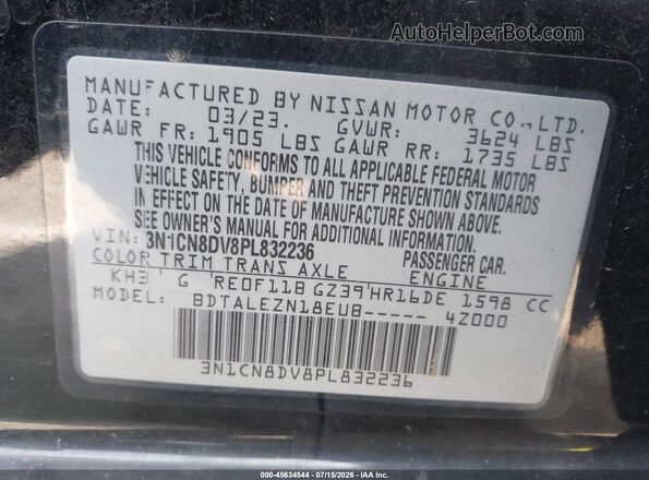 3N1CN8DV8PL832236 2023 NISSAN VERSA Black Widok komory silnika