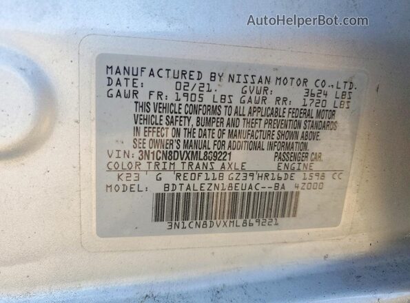 3N1CN8DVXML869221 2021 NISSAN VERSA Серебряный Вид подкапотного пространства
