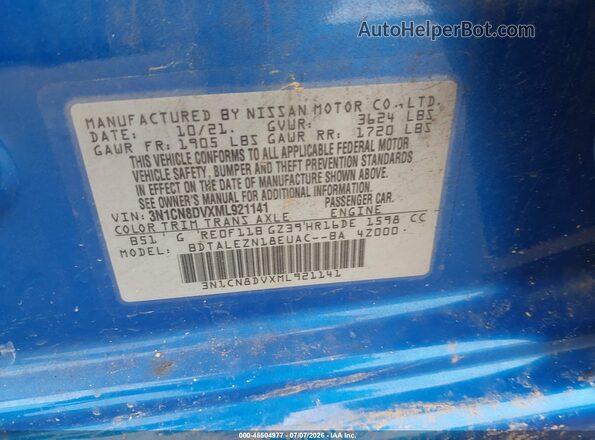 3N1CN8DVXML921141 2021 NISSAN VERSA Blue Widok komory silnika