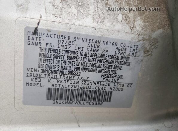 3N1CN8EV0LL905382 2020 NISSAN VERSA Gray Engine compartment view