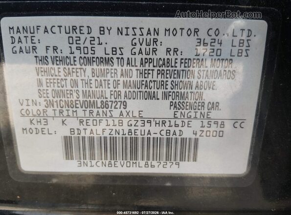 3N1CN8EV0ML867279 2021 NISSAN VERSA Black Engine compartment view