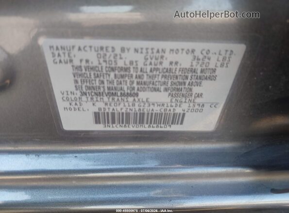 3N1CN8EV0ML868609 2021 NISSAN VERSA Gray Widok komory silnika