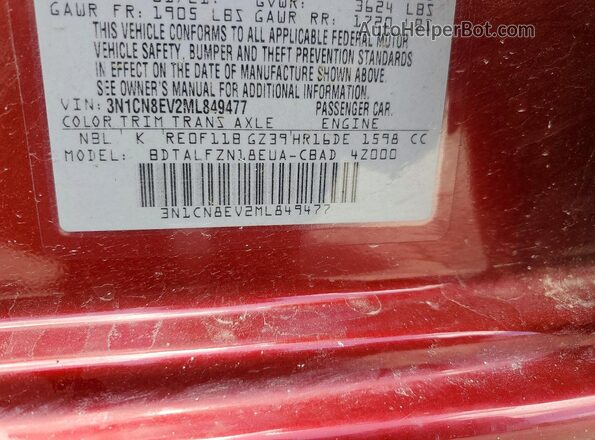3N1CN8EV2ML849477 2021 NISSAN VERSA Burgundy ძრავის განყოფილების ხედი