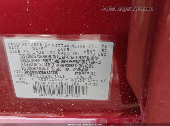 3N1CN8EV2ML849835 2021 NISSAN VERSA Red Widok komory silnika