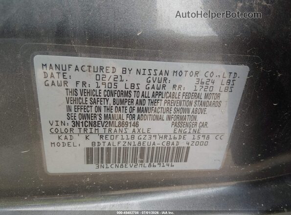 3N1CN8EV2ML869146 2021 NISSAN VERSA Pewter Vista del compartimento del motor