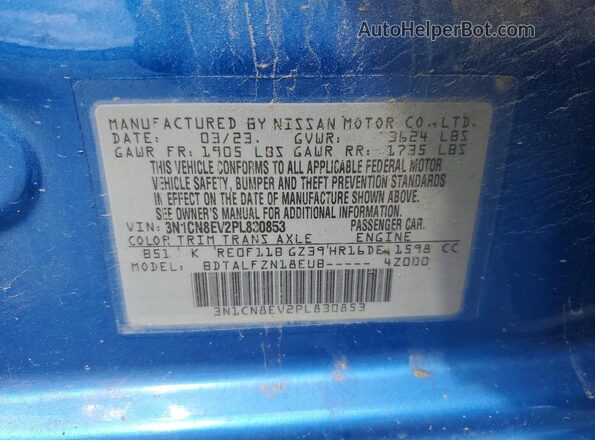 3N1CN8EV2PL830853 2023 NISSAN VERSA Blue Widok komory silnika