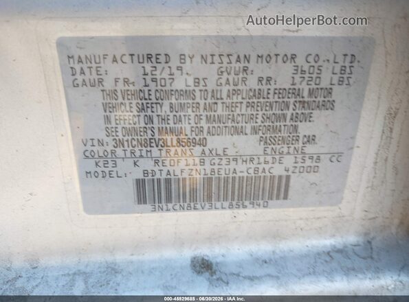 3N1CN8EV3LL856940 2020 NISSAN VERSA Gray Engine compartment view