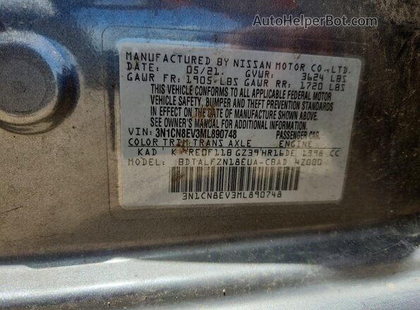 3N1CN8EV3ML890748 2021 NISSAN VERSA Gray Շարժիչի բաժամունքի տեսք
