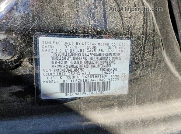 3N1CN8EV4LL888750 2020 NISSAN VERSA Black Շարժիչի բաժամունքի տեսք