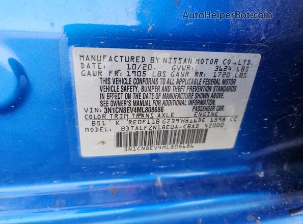 3N1CN8EV4ML808686 2021 NISSAN VERSA Blue VIN sticker view