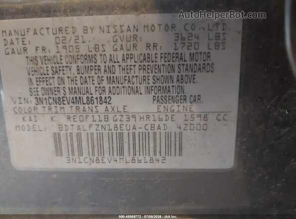 3N1CN8EV4ML861842 2021 NISSAN VERSA Gray Widok komory silnika