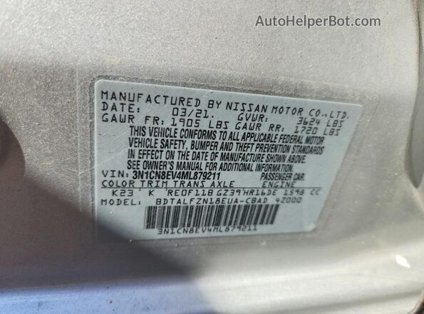3N1CN8EV4ML879211 2021 NISSAN VERSA Silver Vista del compartimento del motor