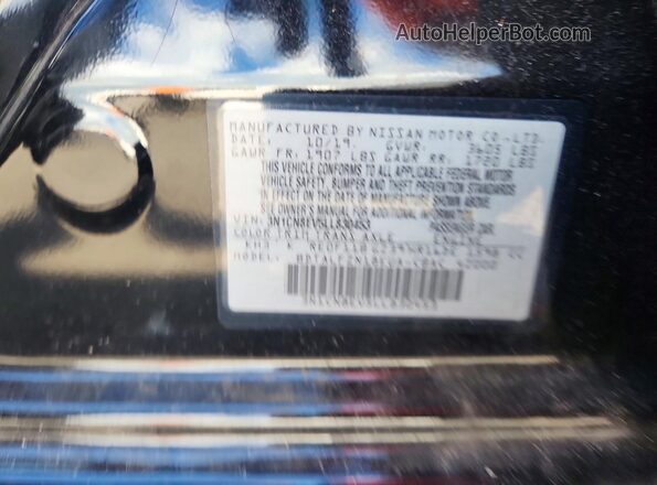 3N1CN8EV5LL830453 2020 NISSAN VERSA Black Vista de la etiqueta del VIN