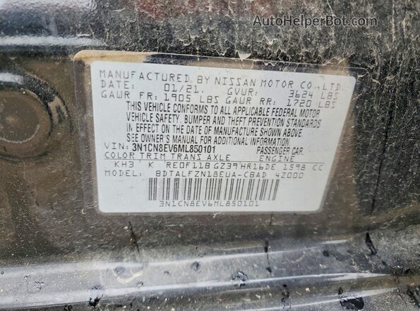 3N1CN8EV6ML850101 2021 NISSAN VERSA Black Вид підкапотного простору