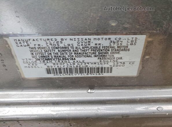 3N1CN8EV7SL894184 2025 NISSAN VERSA Серый Вид наклейки с VIN-кодом